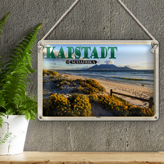 Blechschild Reise 30x20cm Kapstadt Südafrika Strand Meer Berge