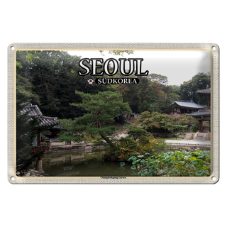 Blechschild Reise 30x20cm Seoul Südkorea Changdeokgung Garten