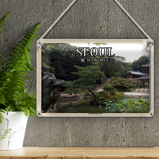 Blechschild Reise 30x20cm Seoul Südkorea Changdeokgung Garten