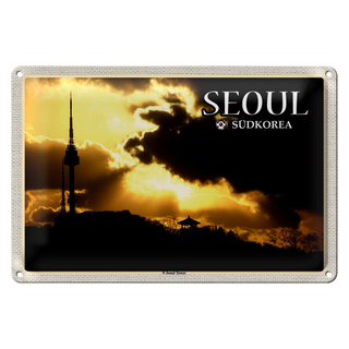 Blechschild Reise 30x20cm Seoul Südkorea N Seoul Tower Fernsehturm