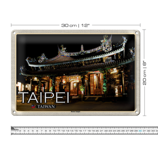 Blechschild Reise 30x20cm Taipei Taiwan Baoan Tempel