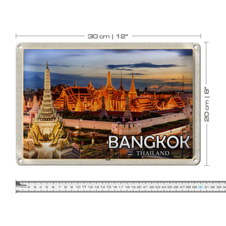 Blechschild Reise 30x20cm Bangkok Thailand Tempel Sonnenuntergang