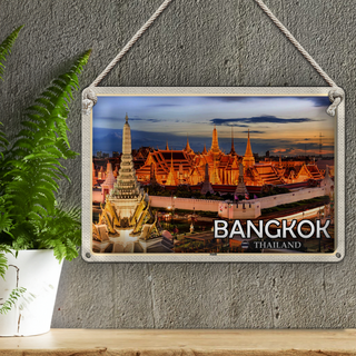 Blechschild Reise 30x20cm Bangkok Thailand Tempel Sonnenuntergang