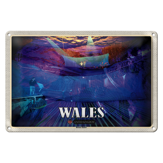 Blechschild Reise 30x20cm Wales United Kingdom Bounce Below