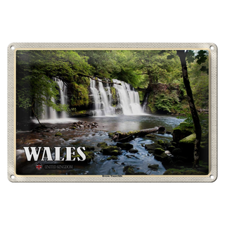 Blechschild Reise 30x20cm Wales United Kingdom Brecon Wasserfälle