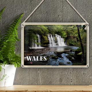 Blechschild Reise 30x20cm Wales United Kingdom Brecon Wasserfälle