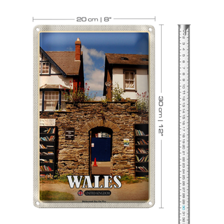 Blechschild Reise 20x30cm Wales Bücherstadt Hay-On-Wye