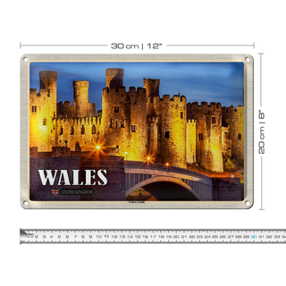 Blechschild Reise 30x20cm Wales United Kingdom Conwy Castle Burg