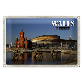 Blechschild Reise 30x20cm Wales United Kingdom Hauptstadt Cardiff