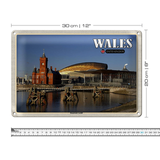 Blechschild Reise 30x20cm Wales United Kingdom Hauptstadt Cardiff