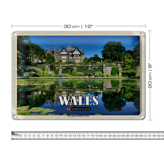Blechschild Reise 30x20cm Wales United Kingdom Bodnant Garden