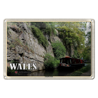 Blechschild Reise 30x20cm Wales United Kingdom Llangollen Kanal