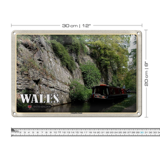 Blechschild Reise 30x20cm Wales United Kingdom Llangollen Kanal