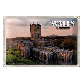 Blechschild Reise 30x20cm Wales United Kingdom St. Davids Cathedral