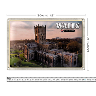 Blechschild Reise 30x20cm Wales United Kingdom St. Davids Cathedral