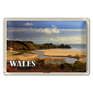 Blechschild Reise 30x20cm WalesThree Cliffs Bay Bucht