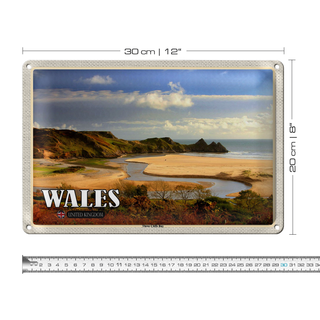 Blechschild Reise 30x20cm WalesThree Cliffs Bay Bucht