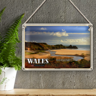 Blechschild Reise 30x20cm WalesThree Cliffs Bay Bucht