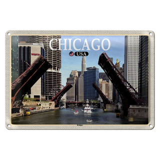 Blechschild Reise 30x20cm Chicago USA Bridges Brücken Fluss