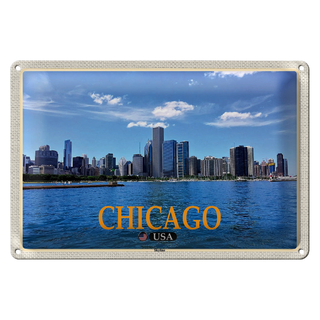 Blechschild Reise 30x20cm Chicago USA Skyline Hochhäuser