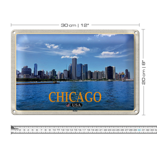 Blechschild Reise 30x20cm Chicago USA Skyline Hochhäuser