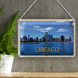 Blechschild Reise 30x20cm Chicago USA Skyline Hochhäuser