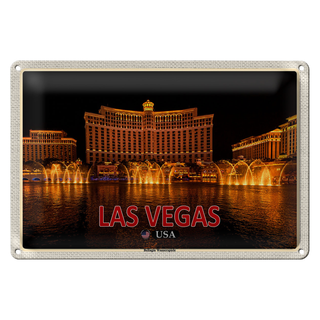 Blechschild Reise 30x20cm Las Vegas USA Bellagio Wasserspiele