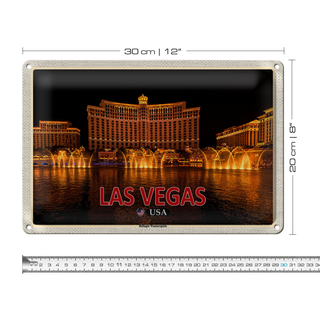 Blechschild Reise 30x20cm Las Vegas USA Bellagio Wasserspiele
