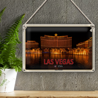 Blechschild Reise 30x20cm Las Vegas USA Bellagio Wasserspiele