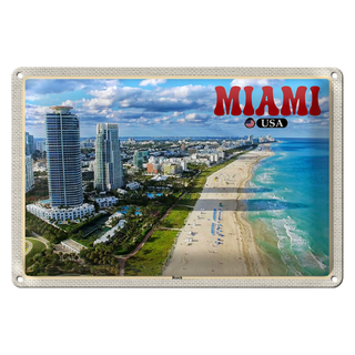 Blechschild Reise 30x20cm Miami USA Strand Hochhäuser Meer Urlaub