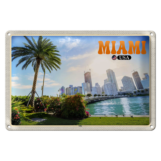 Blechschild Reise 30x20cm Miami USA City Stadt Meer Palme Urlaub