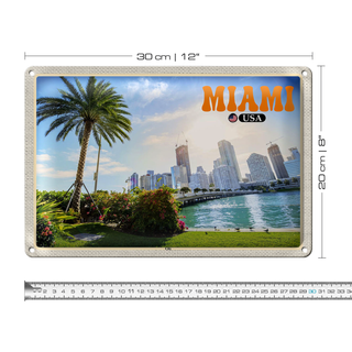 Blechschild Reise 30x20cm Miami USA City Stadt Meer Palme Urlaub