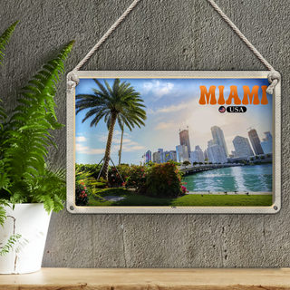 Blechschild Reise 30x20cm Miami USA City Stadt Meer Palme Urlaub
