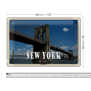 Blechschild Reise 30x20cm New York USA Brookly Bridge Brücke