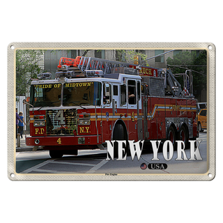 Blechschild Reise 30x20cm New York USA Fire Engine Feuerwehrauto