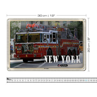 Blechschild Reise 30x20cm New York USA Fire Engine Feuerwehrauto