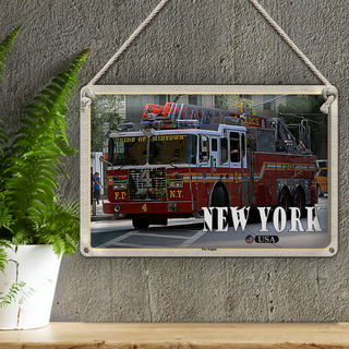 Blechschild Reise 30x20cm New York USA Fire Engine Feuerwehrauto