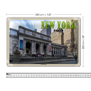 Blechschild Reise 30x20cm New York USA Public Library Bibliothek