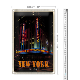 Blechschild Reise 20x30cm New York USA Radio City Music Hall