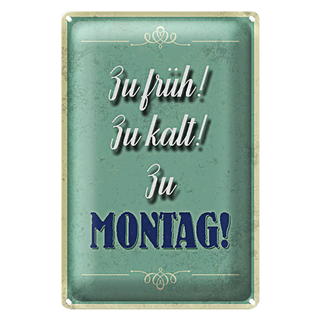 Blechschild Spruch 20x30cm zu früh zu kalt zu Montag