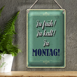 Blechschild Spruch 20x30cm zu früh zu kalt zu Montag