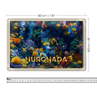 Blechschild Reise 30x20cm Hurghada Ägypten Korallenriff Fische