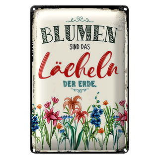 Blechschild Spruch 20x30cm Blumen sind das Lächeln der Erde