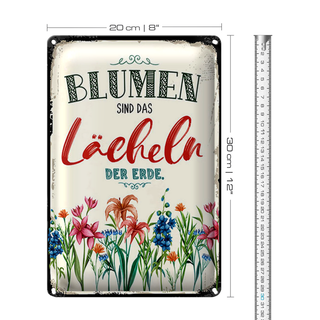 Blechschild Spruch 20x30cm Blumen sind das Lächeln der Erde