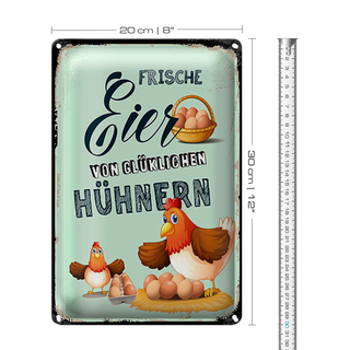 Blechschild Hinweis 20x30cm Frische Eier von glücklichen Hühnern