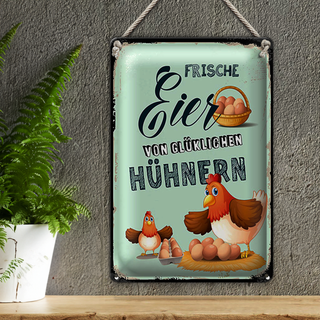 Blechschild Hinweis 20x30cm Frische Eier von glücklichen Hühnern