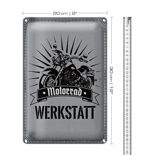 Blechschild Hinweis 20x30cm Motorrad Werkstatt blaues