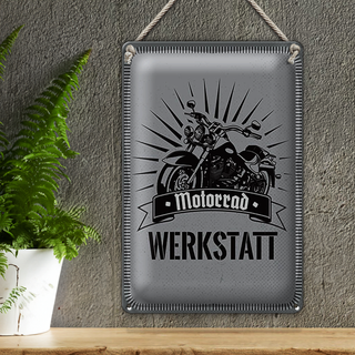 Blechschild Hinweis 20x30cm Motorrad Werkstatt blaues