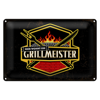 Blechschild Spruch 30x20cm Hier wohnt ein Grillmeister