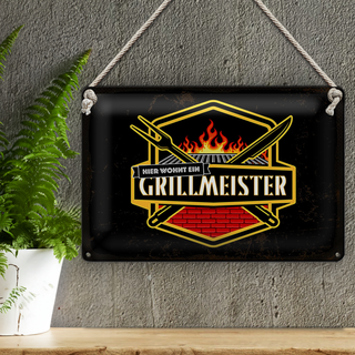 Blechschild Spruch 30x20cm Hier wohnt ein Grillmeister